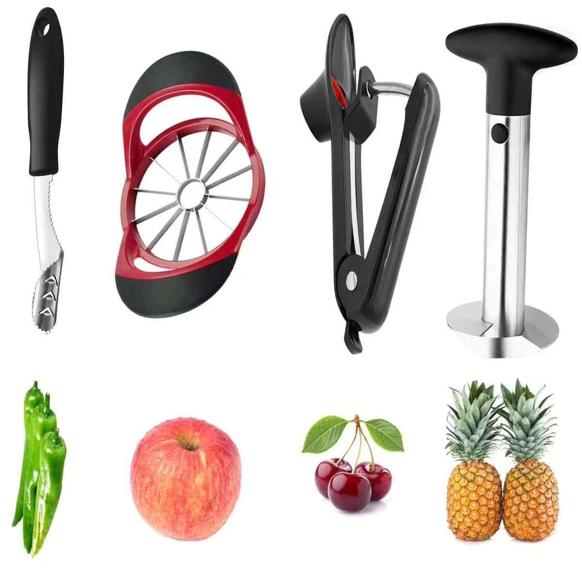Apple Slicer Corer with 12 Blades, Cherry & Olive Pitter, Pineapple Corer Pee...