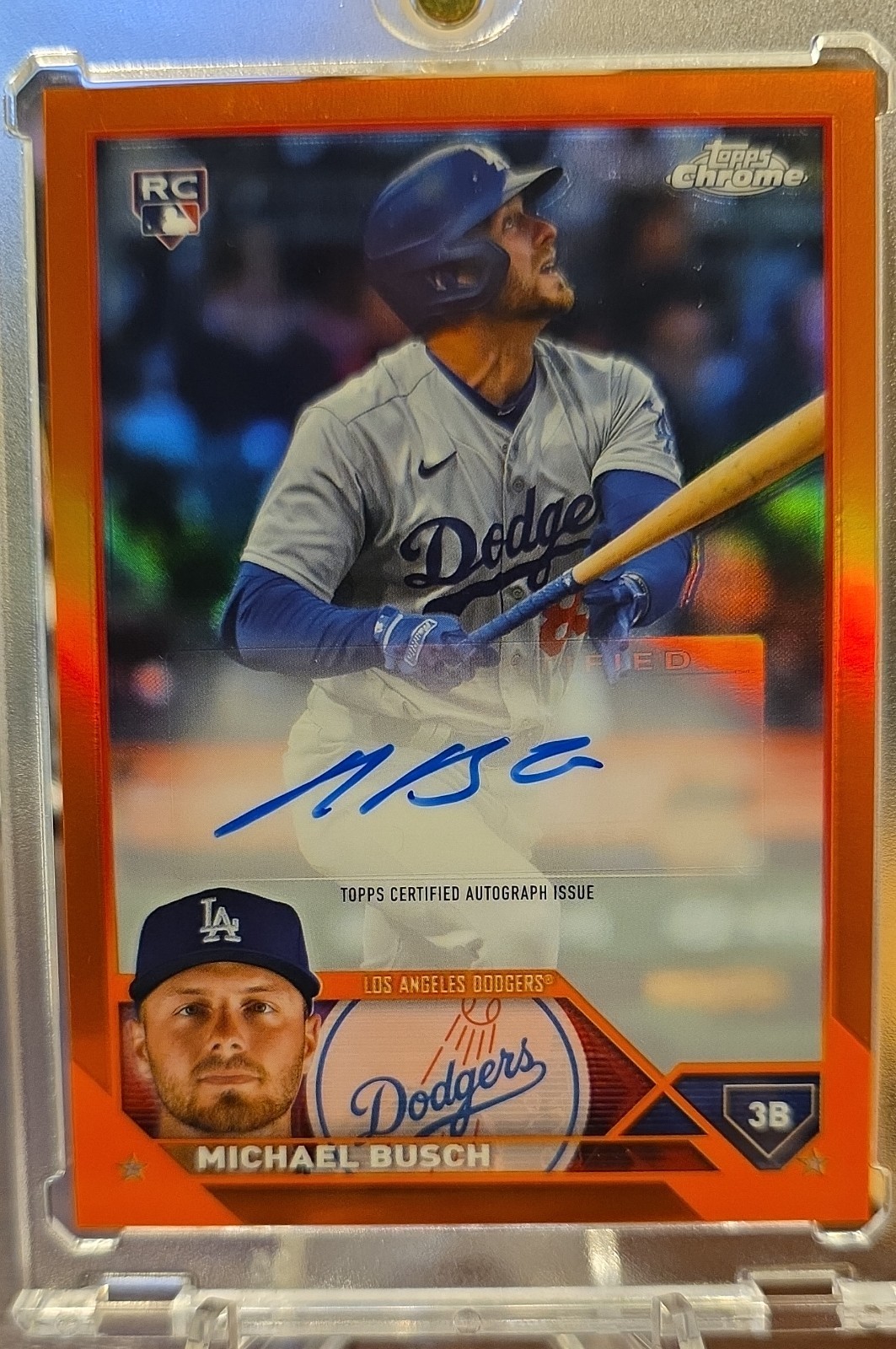 2023 Topps Chrome Update Autograph Michael Busch AC-MB Orange Refractor 10/25 RC