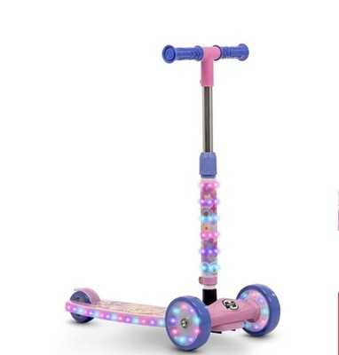 Huffy Disney Princess Kick Scooter for Kids, Pink/Purple, LED Light-Up