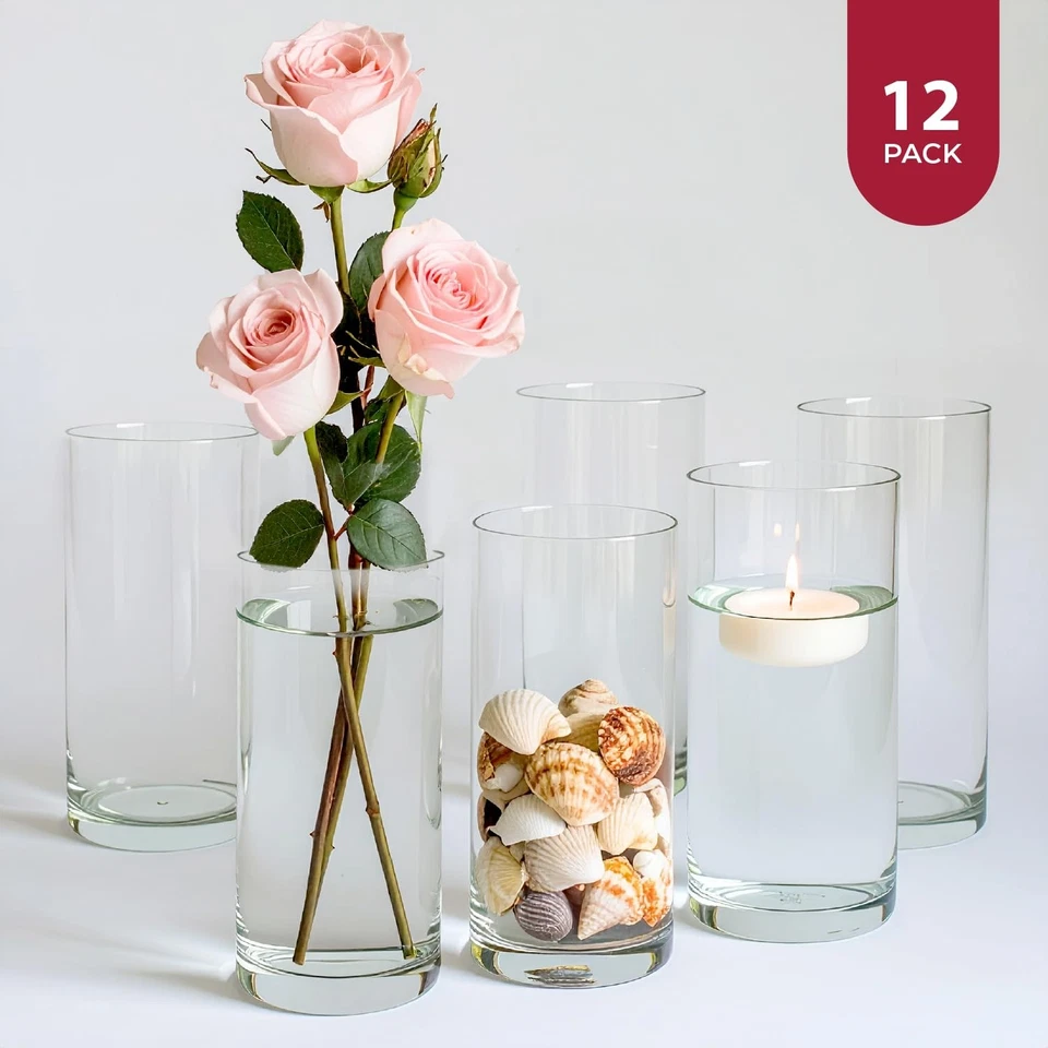 Candelabro de vidrio cilíndrico Tealight y jarrón multiusos, transparente, 4 x 9 Inc... Foto 3 de 4