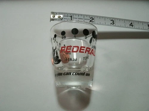 Federal Cartridge Shot Glass Ammo Buckshot Shot Pellets Barware Clear Glass Vtg