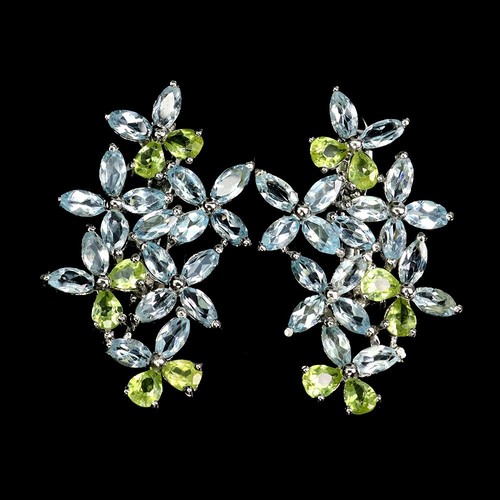 925 Sterling Silver Earrings Marquise Aquamarine Peridot Gemstone Jewelry
