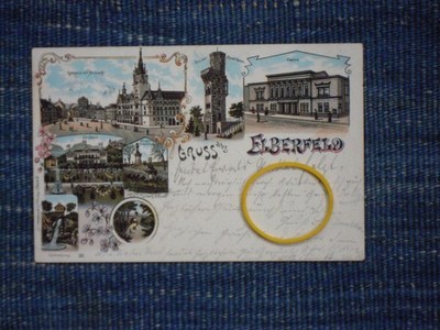Postcard GREETINGS FROM WUPPERTAL ELBERFELD LITHO 8 PICTURE CARD RAILWAY POST 1901 TO PFORTA