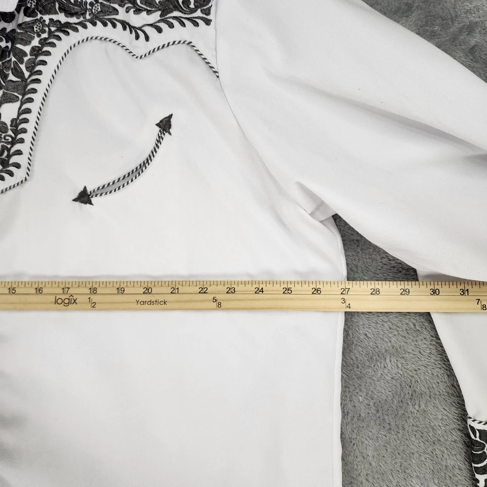 Scully Shirt Mens XXL White Silver Floral Embroidered Pearl Snap Western Vintage - Изображение 4 из 4