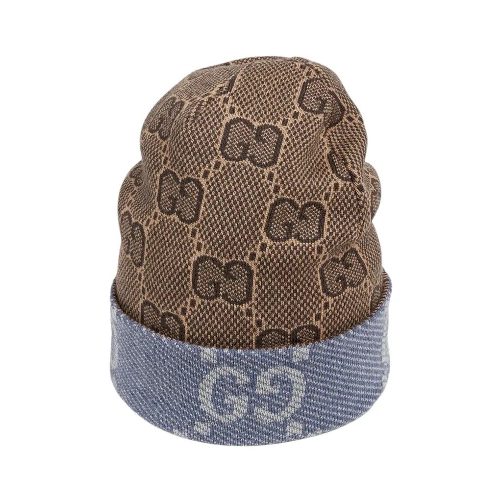 💯percentAuthentic!BrandNew!Gucci Double Layer Reversible Wool Beanie Navy/Brown sizeM image 8