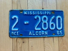 1965 Mississippi Alcorn County License Plate