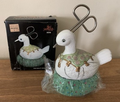 Vtg JASCO Hand Painted Bisque Porcelain Dove Bird Sewing Kit Supplies NEW in Box