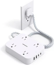 Flat Plug Extension Cord, HANYCONY 5ft Power Strip with 4 USB Ports(2 USB C