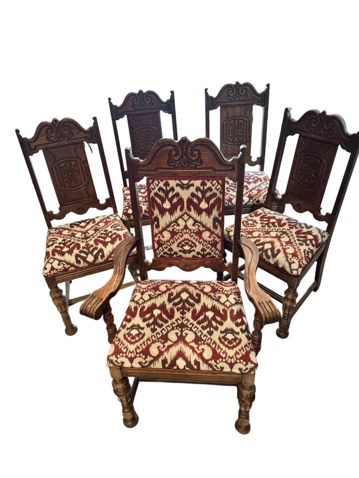 Juego de 5 sillas de comedor jacobeas antiguas envejecidas Foto 2 de 4