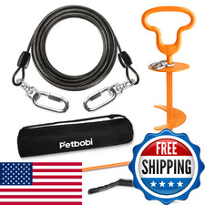 Petbobi Heavy Duty Dog Tie Out Cable and Stake - 20FT Steel Wire Dog Leads for L