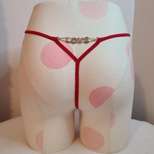 VTG Secret Treasures Silky Satin Rhinestone Charm V-string Thong Panty Size Lg