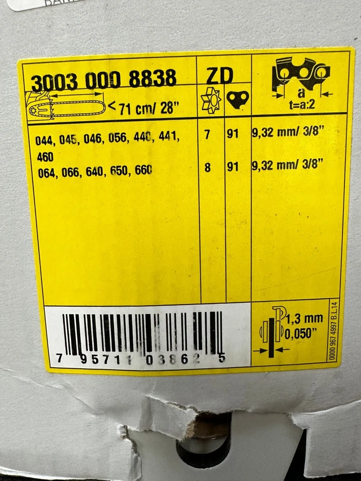 MOTOSIERRA 33RS 91 STIHL CADENA CINCEL COMPLETO 28 IN BAR HOJA 3/8 CALIBRE .50 AGRESIVA Foto 2 de 4