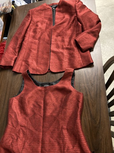Kasper red satin stripe blazer jacket tank set size 12 (R)
