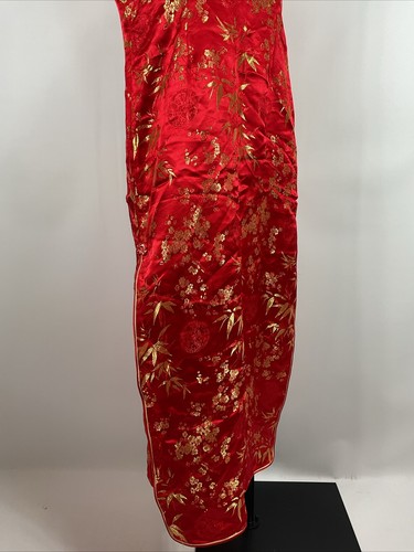 Vintage Asian Floral Cheongsam Dress Mandarin Collar Metallic Gold Red 3xl PH - Picture 9 of 10