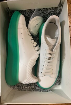 Alexander McQueen Men US 42 E White Teal VGUC Larry Runway Sneakers Box  +Laces
