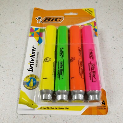 Brite Liner Highlighter Chisel Tip Assorted Colors Fluorescent By BIC New Sealed