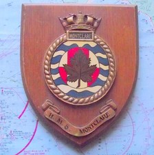 Old Oak HMS Montclare Hand Painted Royal Navy Ship Crest Shield Plaque