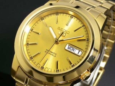 Seiko 5 Classic Automatik Gold Zifferblatt goldfarben PVD Stahl Herrenuhr SNKE56K1 
