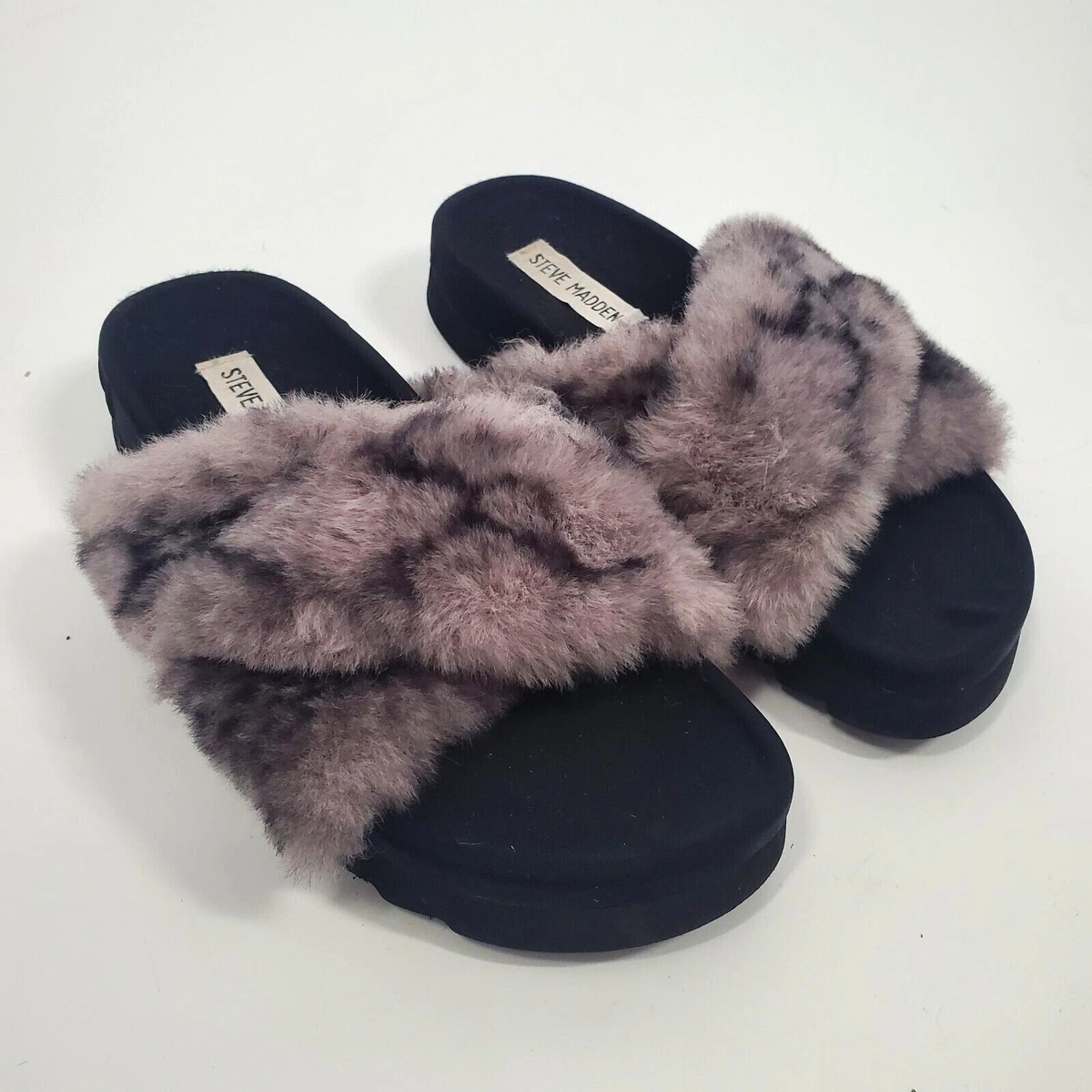 Steve Madden women SZ 6M Amari Faux Fur Slides Slipper Sandals Casual
