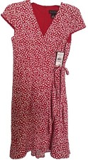 Womens Red Floral Dress 6P V-Neck Faux Wrap Layers Fairy Valentines Day NWT