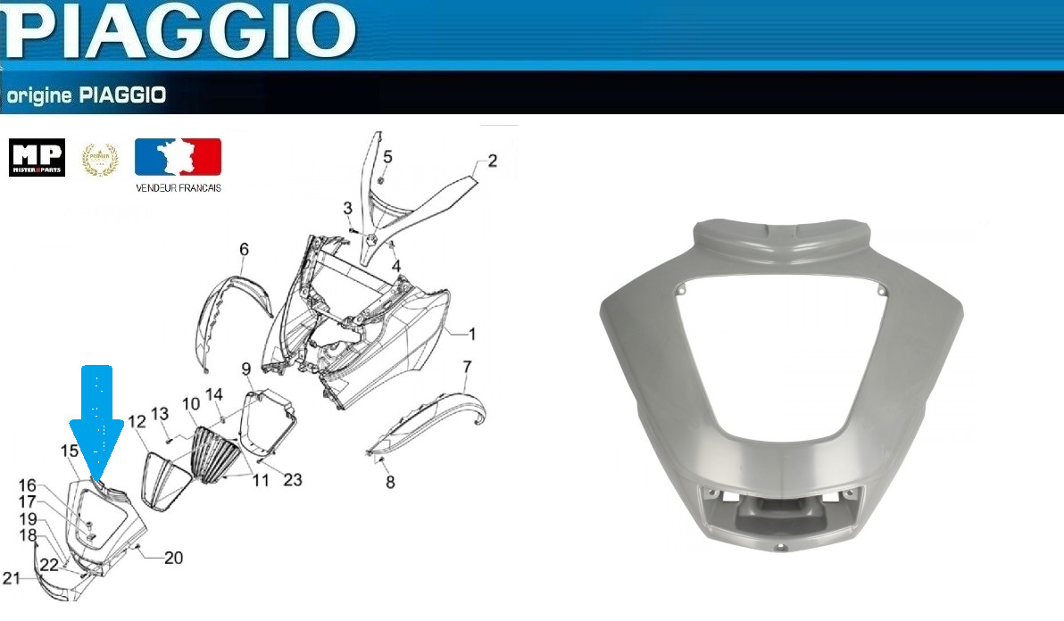 Entourage grille radiateur d'origine Piaggio MP3 125 250 300 400 500 carénage avant de rechange