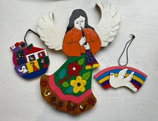 Wooden Painted Art Noah's Arch Angel Dove Ornaments Wall Deco Handmade