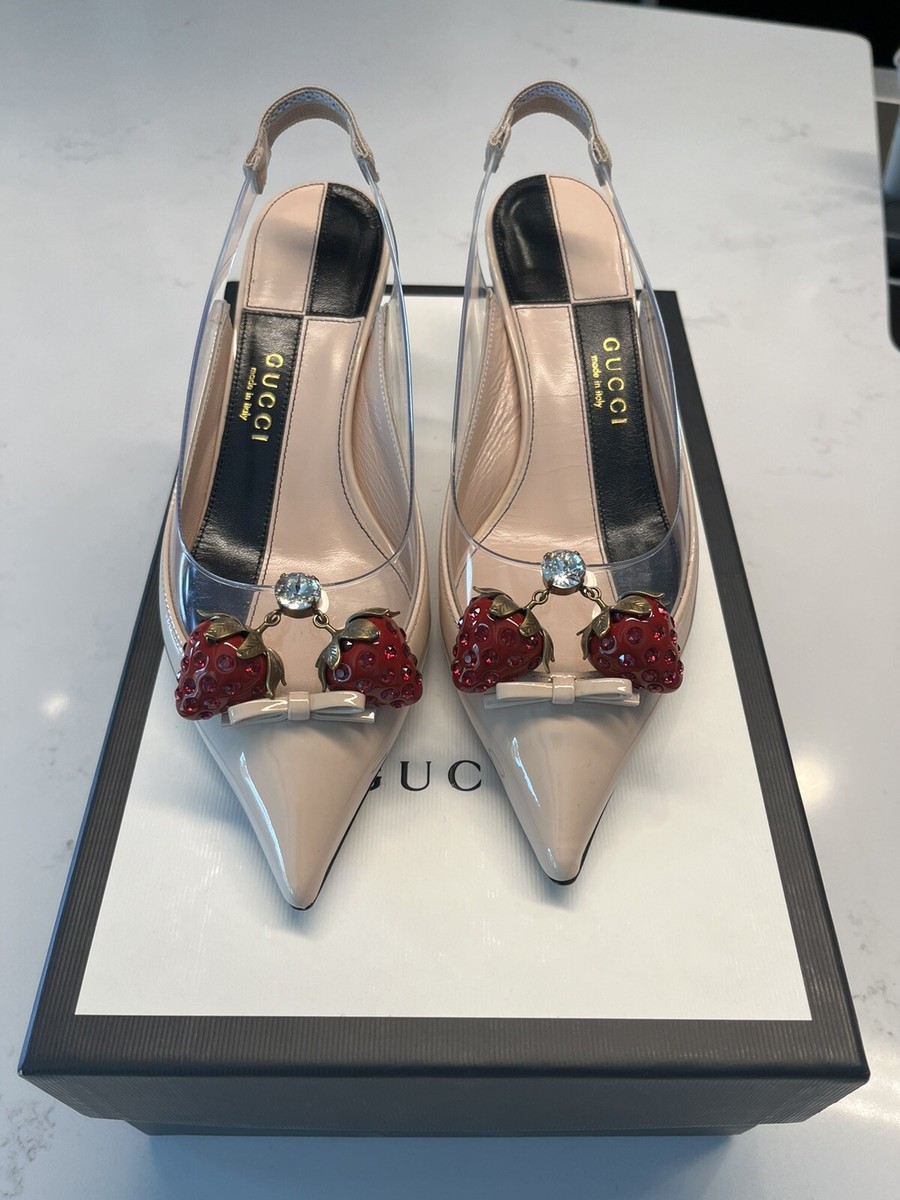 Gucci Eleanor Strawberry Plexi Heels - Women Shoes Heels