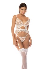 Mapale Embroidered Mesh Set with Built-In Garters Lingerie Set