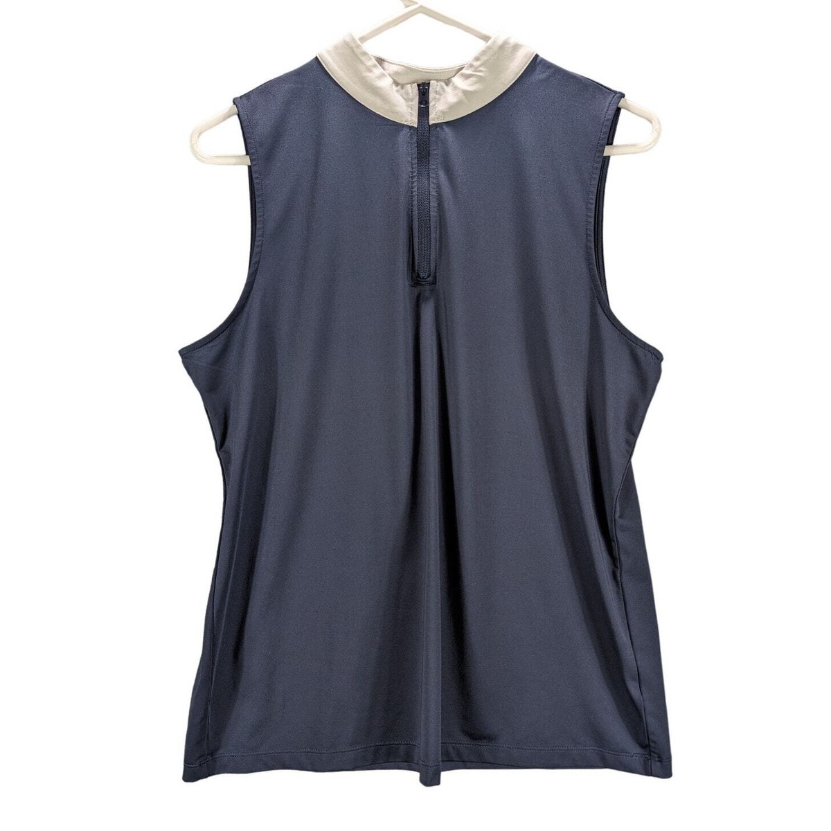 Tommy Bahama Golf Shirt Womens Large Sleeveless Navy Blue 1/4 zip