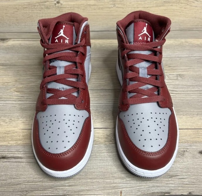 Nike Air Jordan 1 Mid GS Sneakers Cherrywood Red White Junior DQ8423 615