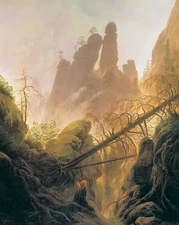 Oil painting caspar david friedrich - rocky ravine mountains Canyon landscape