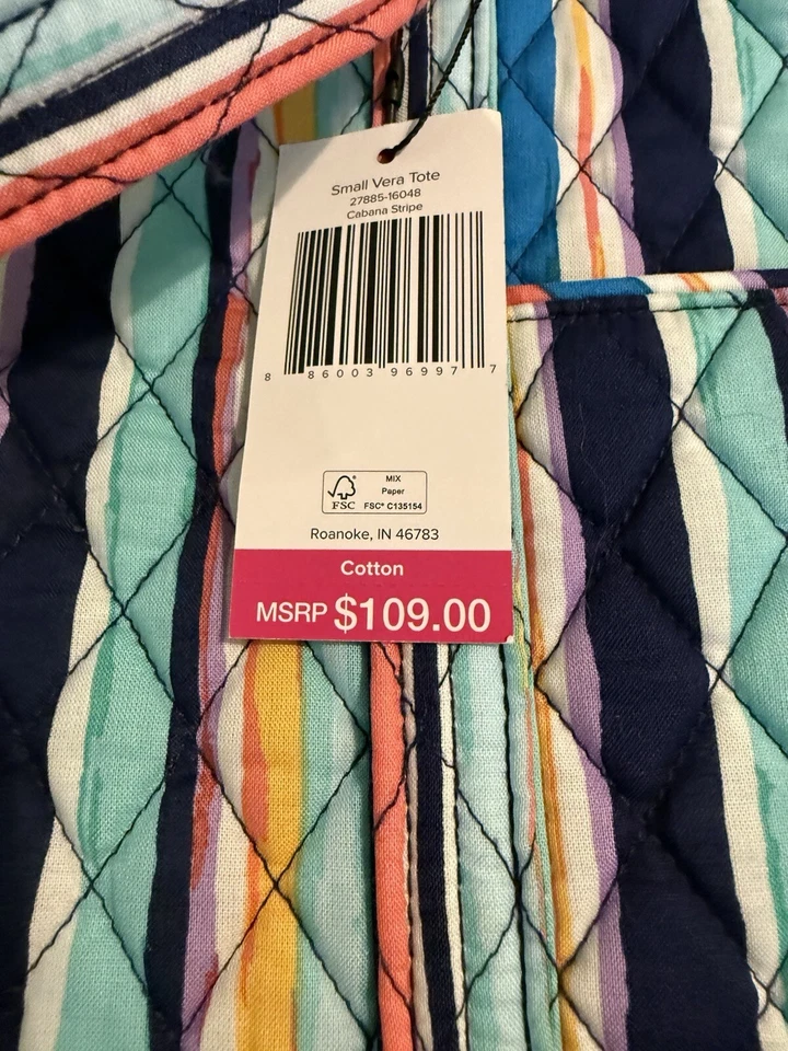 Bolso Vera Bradley Pequeño Vera a Rayas Cabana Nuevo con Etiquetas Foto 3 de 4