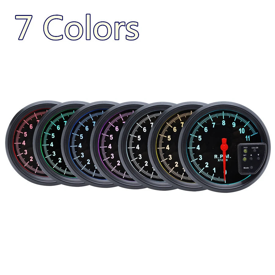 Medidor de tacómetro RPM de coche de 5" retroiluminación de 7 colores luz de cambio LED para cilindro de 4/6/8 Foto 3 de 4
