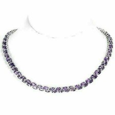 Silver Necklace Amethyst Genuine Natural Mined Gems Solid Sterling 2 Row 18 Inch