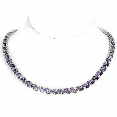 Silber Halskette Amethyst natürlich lila abgebaute Edelsteine massiv Sterling 2-reihig 18 Zoll
