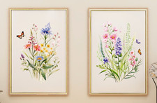 Wildflowers Set of 2 Art Prints, Flowers and Butterflies Wall Art Prints