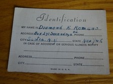 940/50's era vintage Identification Card made in the USA from Scotia, NY