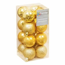 Christmas Shatterproof Baubles 16 Pack 50mm Tree Decoration Gold