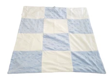 Baby Boy Plush Blanket Super Soft Blue White Checkered Satin 29" Square