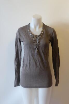 *Womens Iro Alety Gray Linen Lace-Up Long Sleeve Linen Shirt Top XS