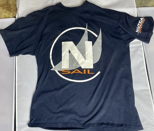 Nautica, Nautica Competition Sailing T-Shirt Navy Blue Sz M VTG 90’s Rare Please Read