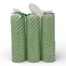 Vintage Candle Pillars Set Of 3 Light Green Matcha Pistachio Thick Spiral 9"