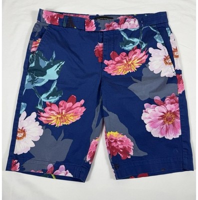 Banana Republic Bermuda Floral Shorts Blue Pink Women's Size 4 Cotton Zip (164)