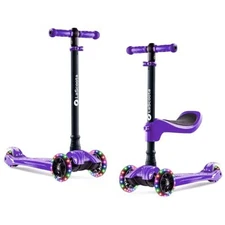 2-in-1 Kids Kick Scooter, Adjustable Height Handlebars and Removable Seat
