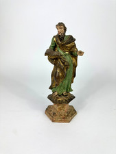 Antike Heiligenfigur Barock Buch Apostel Heiliger Holz Geschnitzt Grün Skulptur