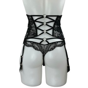 Aubade Women's Black Lace Sheer Corset Garter Belt Waist Cincher Lingerie Size S