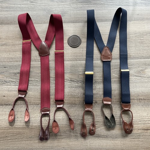 Lot of 2 Adjustable Button Suspenders Unbranded Burgundy Blue