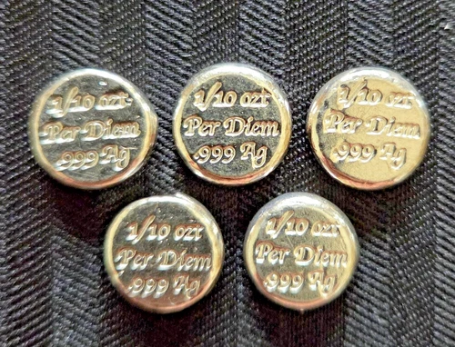 5 Per Diem Metals .999 Silver .1 ozt Fractional Bullion (1/2 ozt. total) [PD1]