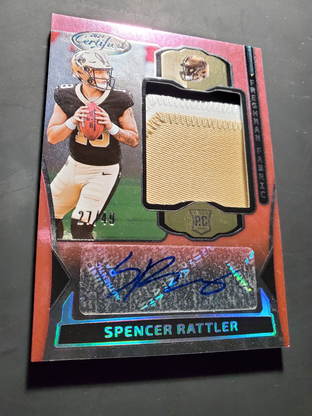 2024 Certified Pink Freshman Fabric Rookie Patch Auto Spencer Rattler #/49