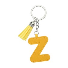 Initial Letter Keychain Cute Leather Keychains with Tassel Letter Z Yellow